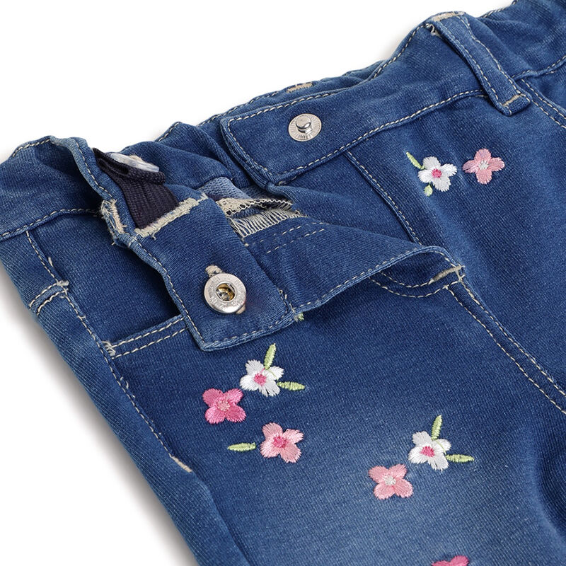 Girls Medium Blue Floral Jeans image number 3